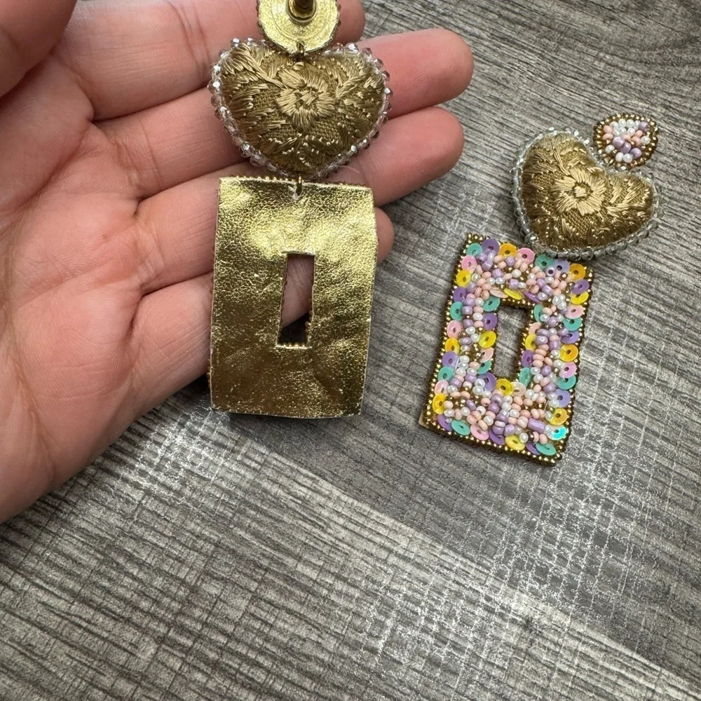 Gabby vilchiz Gold Heart and Multicolor Sequin Earrings